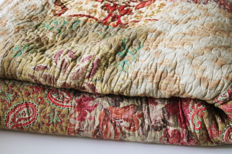 photo of vintage bohemian style paisley floral cotton patchwork quilt, new in package full queen bedspread  #7