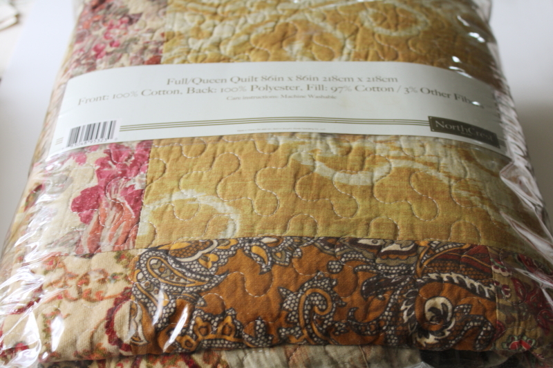 photo of vintage bohemian style paisley floral cotton patchwork quilt, new in package full queen bedspread  #8