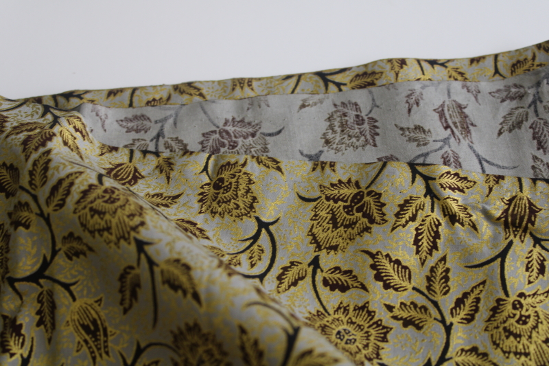 photo of vintage boho paisley border print cotton fabric, metallic gold w/ silver grey on black  #4