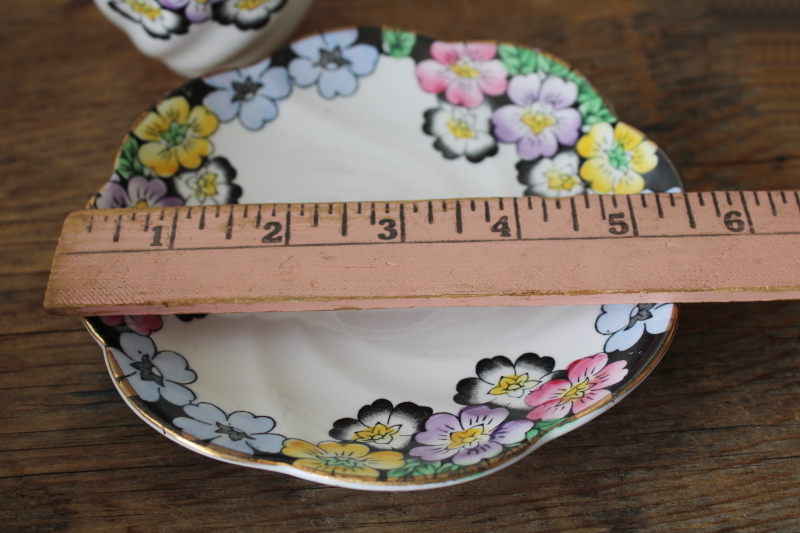 photo of vintage bone china tea cup & saucer Rita art deco floral primroses on black border  #2