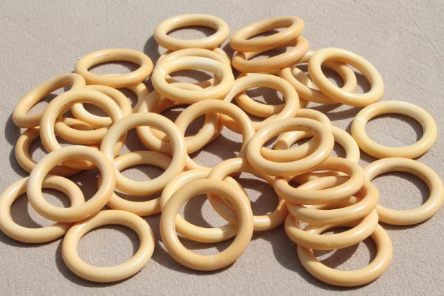 photo of vintage bone ivory colored curtain rings lot, old bakelite plastic #1