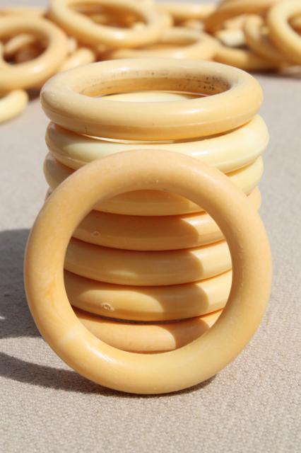 photo of vintage bone ivory colored curtain rings lot, old bakelite plastic #2