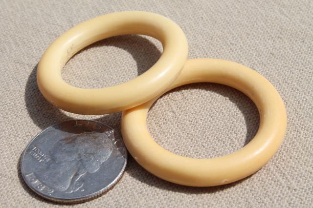 photo of vintage bone ivory colored curtain rings lot, old bakelite plastic #4