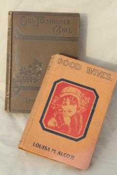 catalog photo of vintage books antique cover art bindings, Louisa May Alcott - Good Wives, Old Fashioned Girl