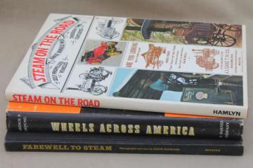 catalog photo of vintage books lot, antique steam engines, early autos & steam tractors