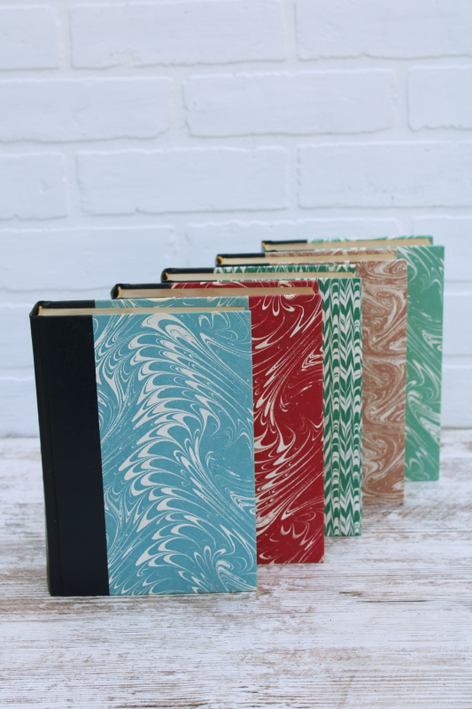 photo of vintage books lot, jade green, blue, red, tan marbled covers Readers Digest 1980s #1