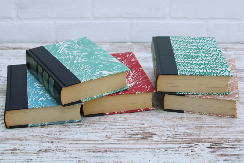 photo of vintage books lot, jade green, blue, red, tan marbled covers Readers Digest 1980s #2