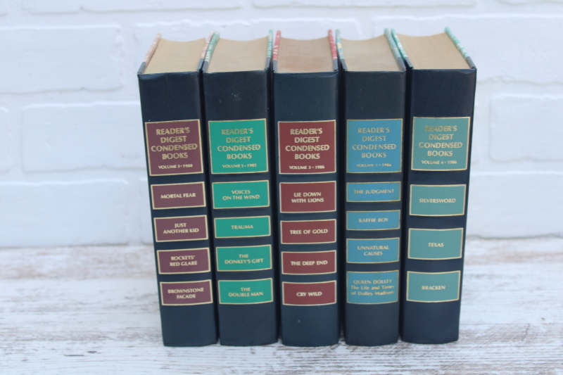 photo of vintage books lot, jade green, blue, red, tan marbled covers Readers Digest 1980s #3