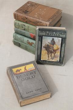 catalog photo of vintage books w/ lovely old cloth covers, boys adventure stories, classics, westerns