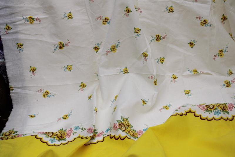 photo of vintage border print cotton lawn fabric, pillowcases yardage floral w/ yellow #1