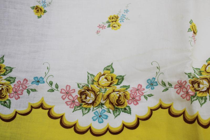 photo of vintage border print cotton lawn fabric, pillowcases yardage floral w/ yellow #2