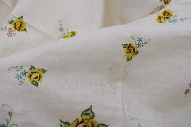 photo of vintage border print cotton lawn fabric, pillowcases yardage floral w/ yellow #4