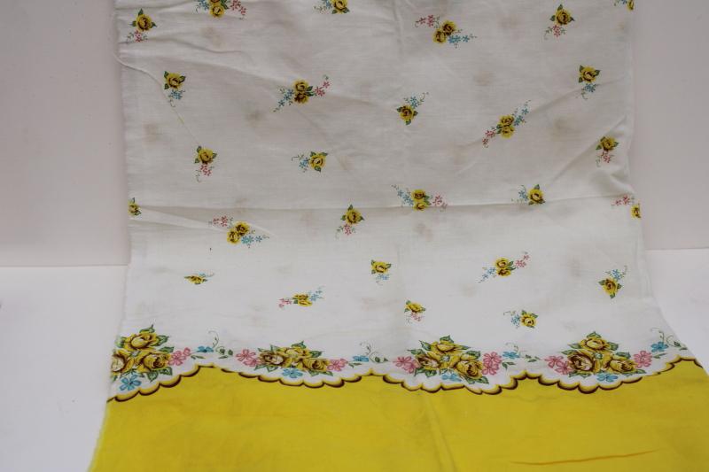 photo of vintage border print cotton lawn fabric, pillowcases yardage floral w/ yellow #5