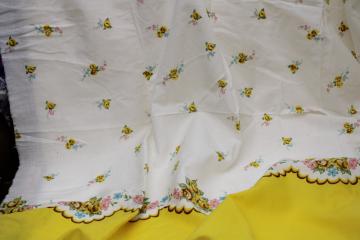 catalog photo of vintage border print cotton lawn fabric, pillowcases yardage floral w/ yellow