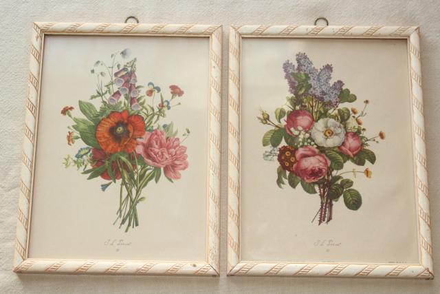 photo of vintage botanical prints, floral still-life pictures framed pair shabby cottage chic #1