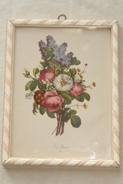 photo of vintage botanical prints, floral still-life pictures framed pair shabby cottage chic #2