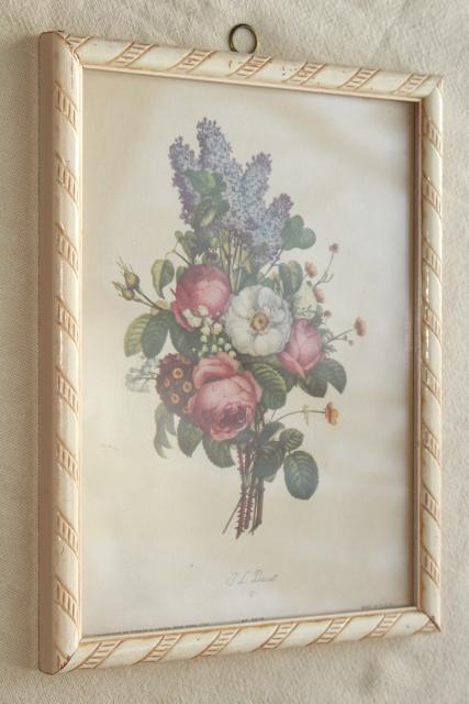 photo of vintage botanical prints, floral still-life pictures framed pair shabby cottage chic #3