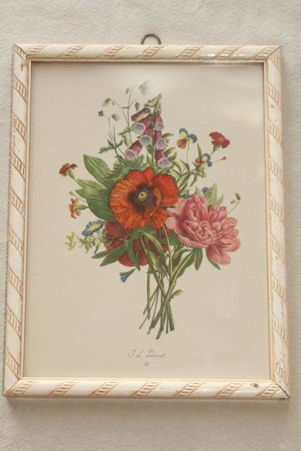 photo of vintage botanical prints, floral still-life pictures framed pair shabby cottage chic #4