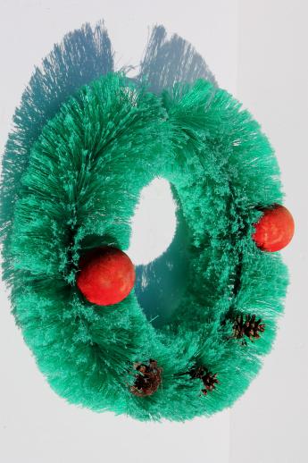 photo of vintage bottle brush Christmas wreath, 1950s retro holiday door decoration #2