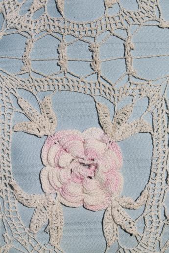 photo of vintage boudoir cushion or throw pillow w/ crochet lace flowers in cotton thread #4