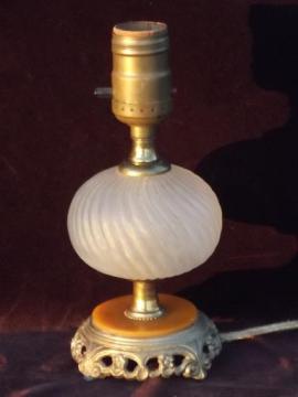 catalog photo of vintage boudoir lamp, 30s deco butterscotch bakelite and frosted glass