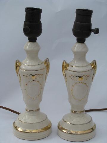 photo of vintage boudoir nightstand reading lamps w/ china figures, shabby cottage chic #2