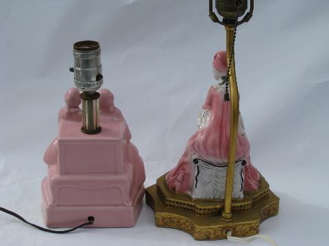 photo of vintage boudoir nightstand reading lamps w/ china figures, shabby cottage chic #7