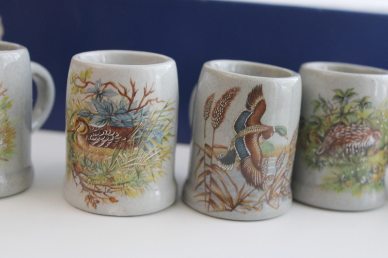 photo of vintage box set Germany mini steins stoneware shot glasses w/ woodland animals  #7