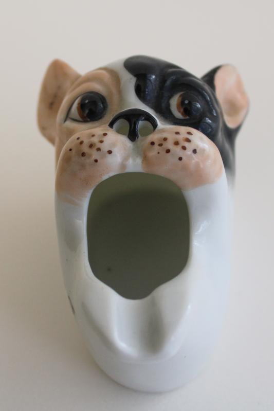 photo of vintage boxer dog figural ashtray w/ open mouth made in Japan china Mexico souvenir #3