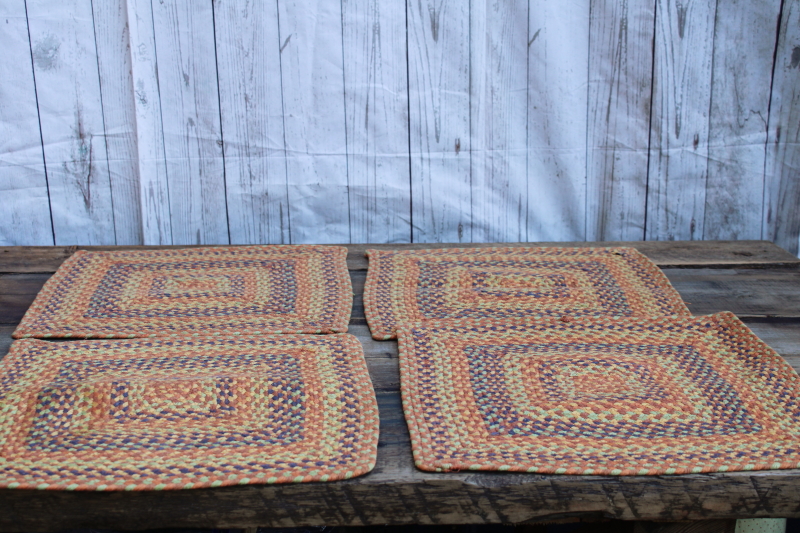 photo of vintage braided cotton placemats, set of 4 square place mats harvest colors primitive country style  #1