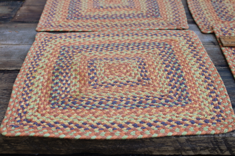 photo of vintage braided cotton placemats, set of 4 square place mats harvest colors primitive country style #3