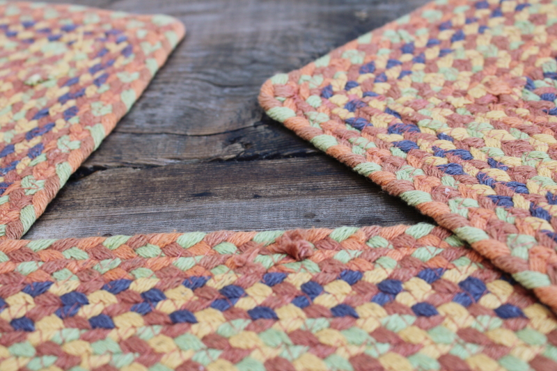 photo of vintage braided cotton placemats, set of 4 square place mats harvest colors primitive country style #4