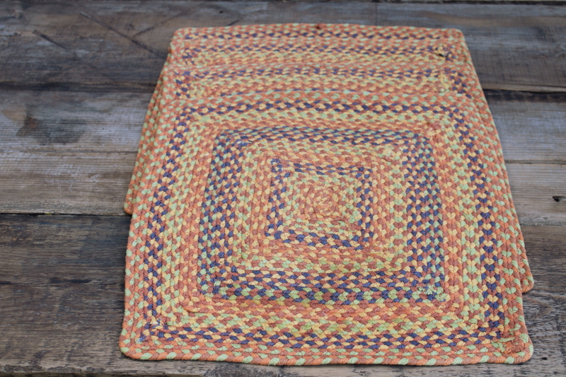 photo of vintage braided cotton placemats, set of 4 square place mats harvest colors primitive country style #5