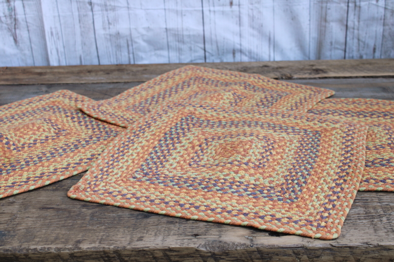 photo of vintage braided cotton placemats, set of 4 square place mats harvest colors primitive country style #6