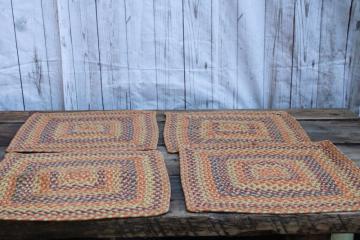 catalog photo of vintage braided cotton placemats, set of 4 square place mats harvest colors primitive country style