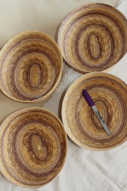 photo of vintage braided straw basket bowls, rustic natural textural neutral colors #2