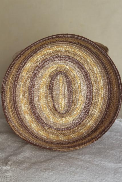 photo of vintage braided straw basket bowls, rustic natural textural neutral colors #6