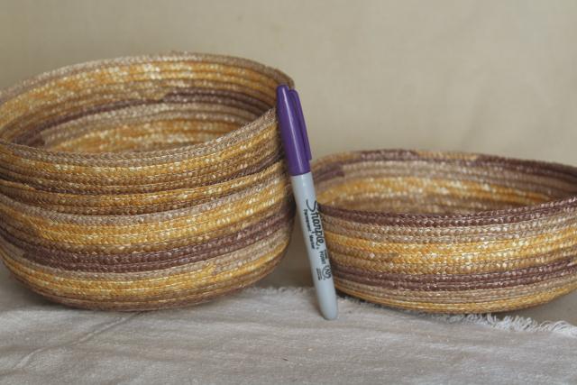photo of vintage braided straw basket bowls, rustic natural textural neutral colors #9