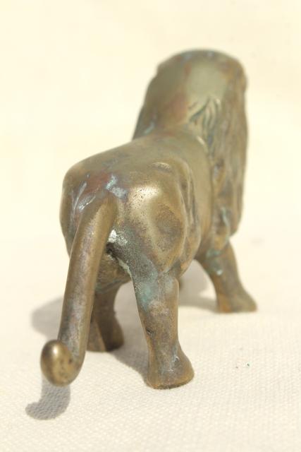 photo of vintage brass English lion paperweight, solid brass miniature animal figurine #3