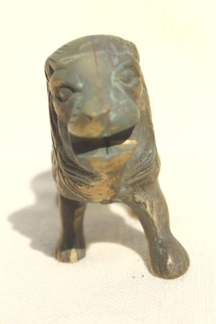 photo of vintage brass English lion paperweight, solid brass miniature animal figurine #5