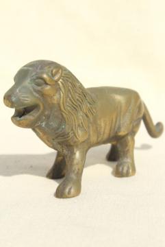 catalog photo of vintage brass English lion paperweight, solid brass miniature animal figurine