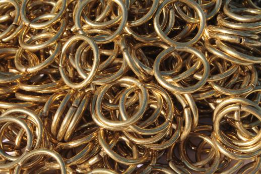 photo of vintage brass O ring, 800+ brass plated steel o-rings 3/4'' dia new old stock lot #1