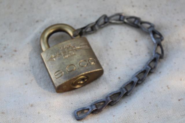 photo of vintage brass XLCR padlock, old Corbin lock marked for Standard Oil, no key #1