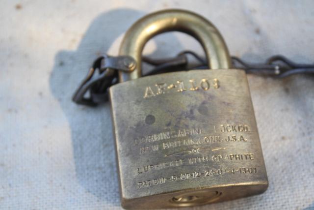 photo of vintage brass XLCR padlock, old Corbin lock marked for Standard Oil, no key #3