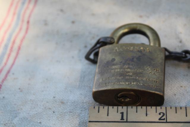 photo of vintage brass XLCR padlock, old Corbin lock marked for Standard Oil, no key #5