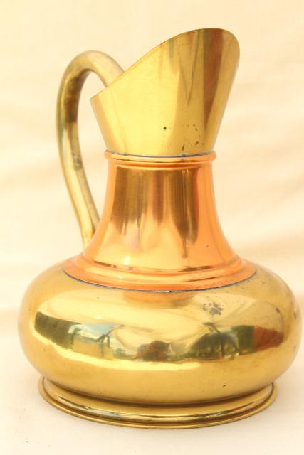 photo of vintage brass and copper pitcher, rustic English brass water jug or vase #1