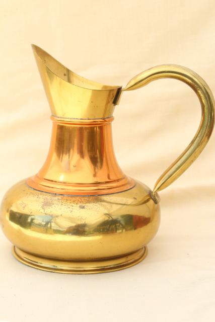 photo of vintage brass and copper pitcher, rustic English brass water jug or vase #4