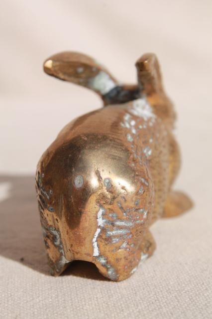 photo of vintage brass animal figurine, solid brass bunny rabbit w/ rustic tarnished patina #3