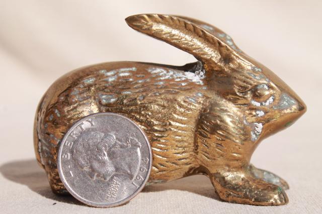 photo of vintage brass animal figurine, solid brass bunny rabbit w/ rustic tarnished patina #5