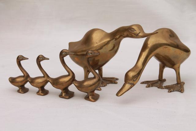 photo of vintage brass animals, collection of geese or duck bird figurines, heavy solid brass #1